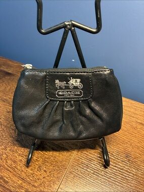 Coach Black Leather Coin Pouch with Carriage Emblem
